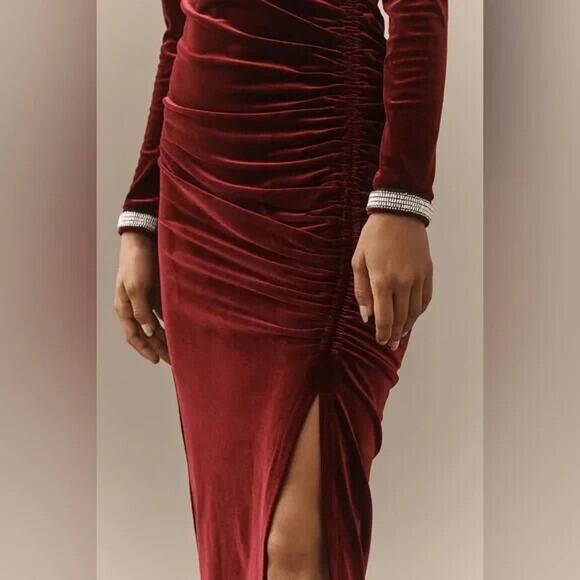 NWT Anthropologie The Maya Ruched Cowl-Neck Dress Sz LP Velvet Long-sleeve 8F503 - Picture 4 of 13